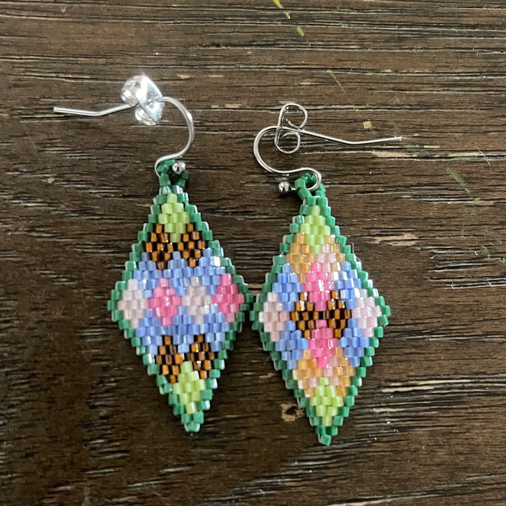 Colorful Beaded Diamond Earrings